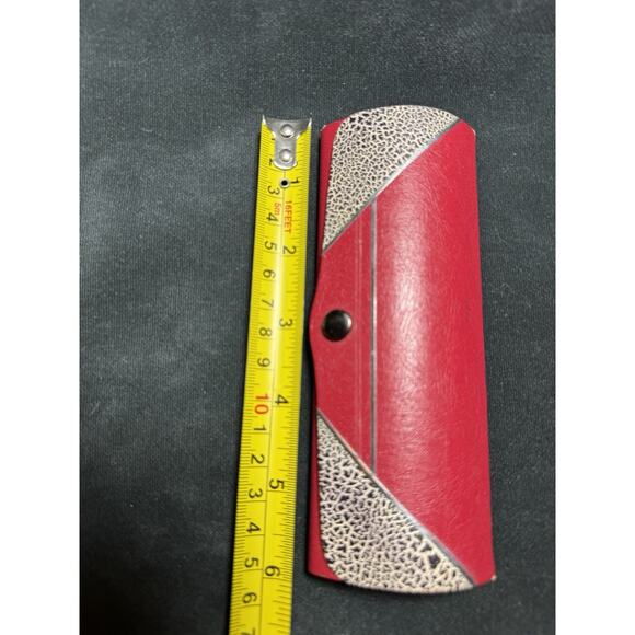 Vintage 1950s Red Hard Shell Leather Eyeglass Case Black Speckled Velvet Lined main image 7